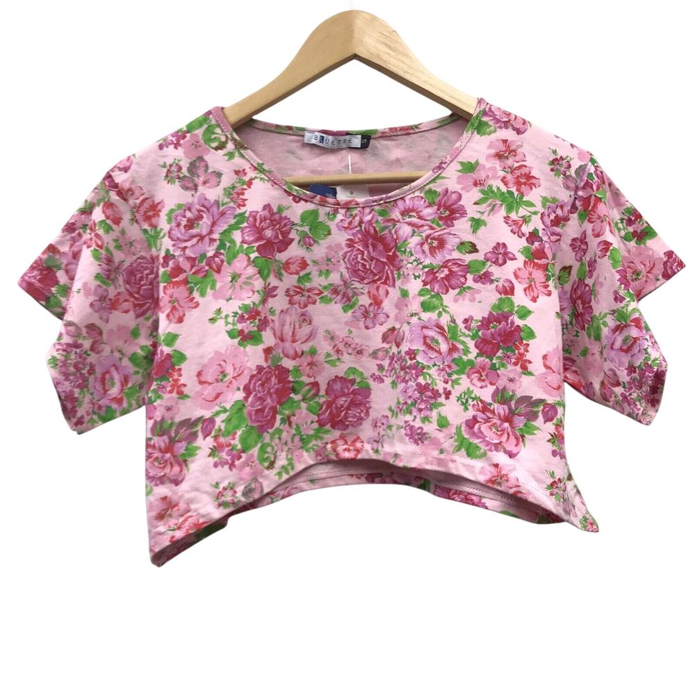 Bluette Top Womens Small Crop Floral Pink Green